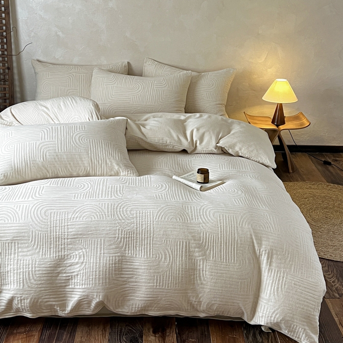 91家纺网 家纺一手货源 找家纺 乐家毛巾被（工厂自产自销） 2026新款棉麻提花四件套 棉麻-拱门