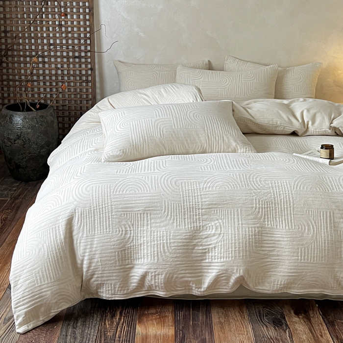 91家纺网 家纺一手货源 找家纺 乐家毛巾被（工厂自产自销） 2026新款棉麻提花四件套 棉麻-拱门