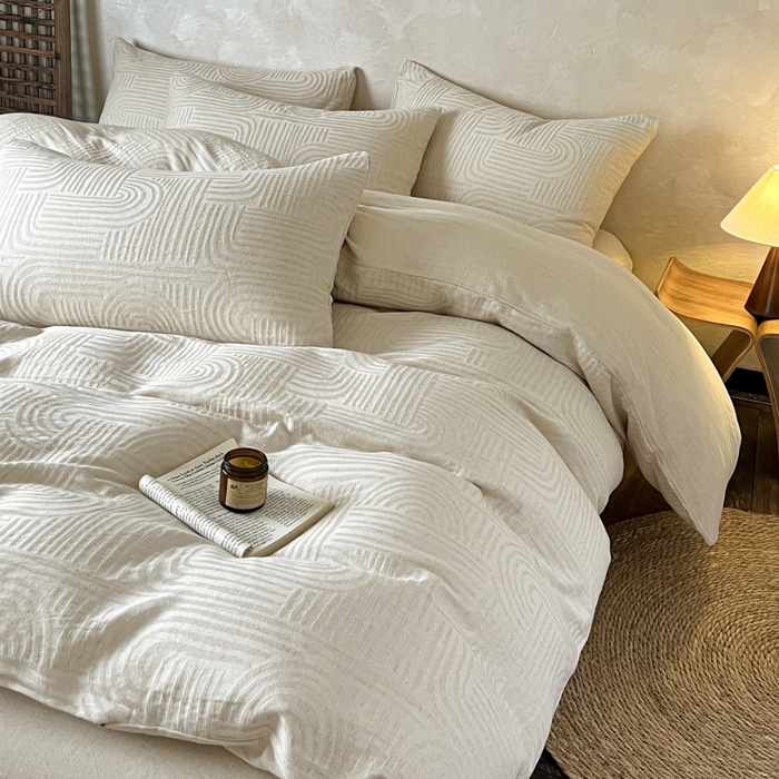 91家纺网 家纺一手货源 找家纺 乐家毛巾被（工厂自产自销） 2026新款棉麻提花四件套 棉麻-拱门