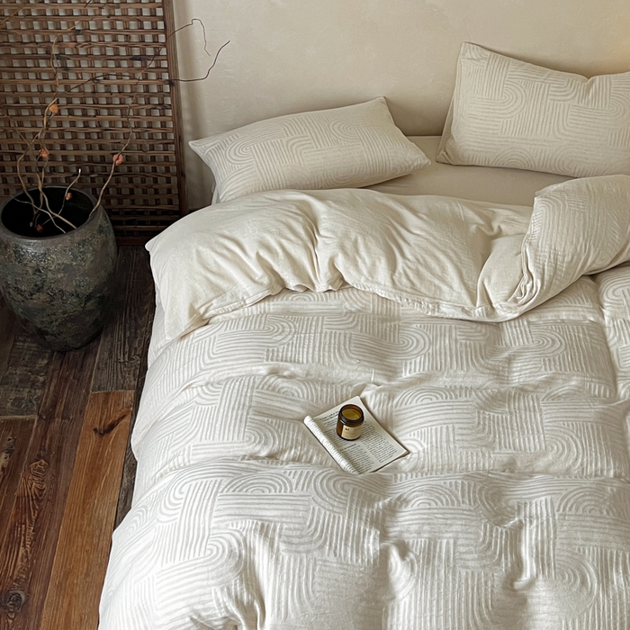 91家纺网 家纺一手货源 找家纺 乐家毛巾被（工厂自产自销） 2026新款棉麻提花四件套 棉麻-拱门