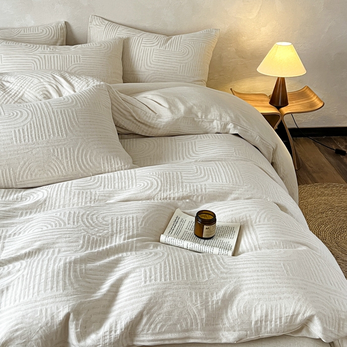 91家纺网 家纺一手货源 找家纺 乐家毛巾被（工厂自产自销） 2026新款棉麻提花四件套 棉麻-拱门