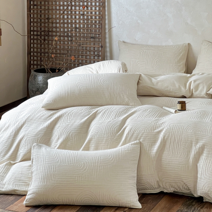 91家纺网 家纺一手货源 找家纺 乐家毛巾被（工厂自产自销） 2026新款棉麻提花四件套 棉麻-拱门