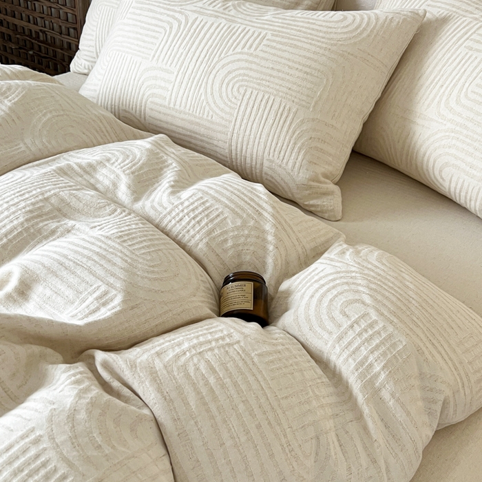 91家纺网 家纺一手货源 找家纺 乐家毛巾被（工厂自产自销） 2026新款棉麻提花四件套 棉麻-拱门