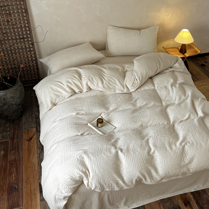 91家纺网 家纺一手货源 找家纺 乐家毛巾被（工厂自产自销） 2026新款棉麻提花四件套 棉麻-拱门