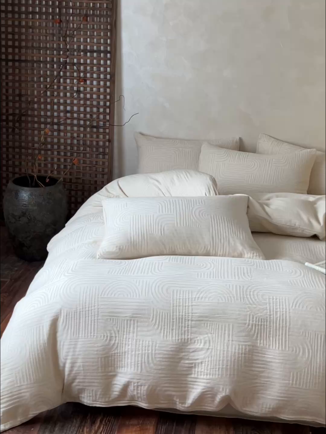 91家纺网 家纺一手货源 找家纺 乐家毛巾被（工厂自产自销） 2026新款棉麻提花四件套 棉麻-拱门