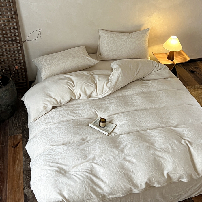 91家纺网 家纺一手货源 找家纺 乐家毛巾被（工厂自产自销） 2026新款棉麻提花四件套 棉麻-花见夏