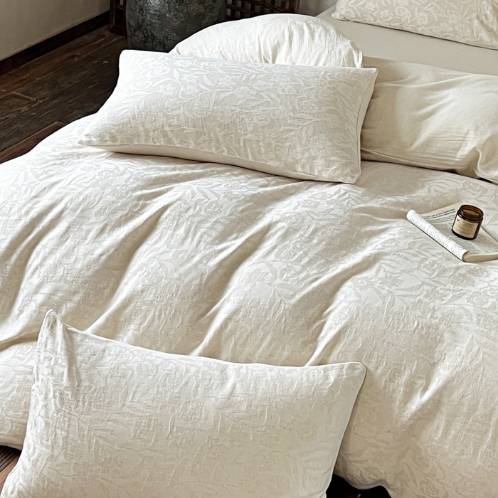 91家纺网 家纺一手货源 找家纺 乐家毛巾被（工厂自产自销） 2026新款棉麻提花四件套 棉麻-花见夏