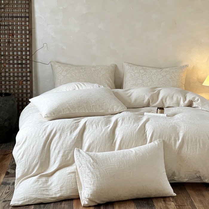 91家纺网 家纺一手货源 找家纺 乐家毛巾被（工厂自产自销） 2026新款棉麻提花四件套 棉麻-花见夏