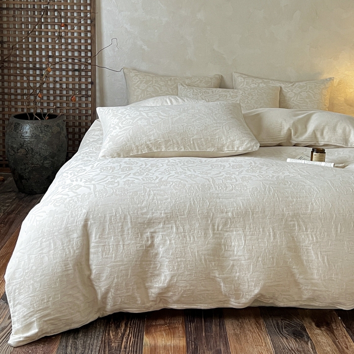 91家纺网 家纺一手货源 找家纺 乐家毛巾被（工厂自产自销） 2026新款棉麻提花四件套 棉麻-花见夏