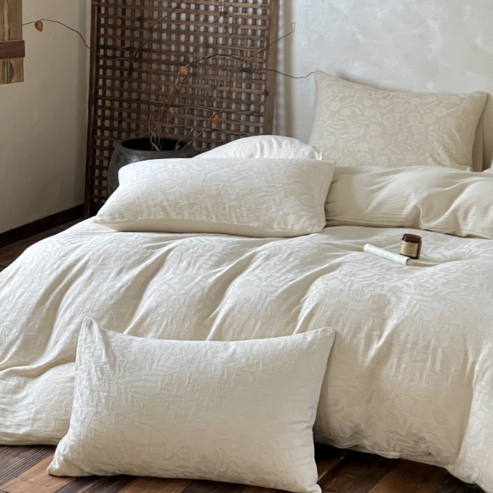 91家纺网 家纺一手货源 找家纺 乐家毛巾被（工厂自产自销） 2026新款棉麻提花四件套 棉麻-花见夏