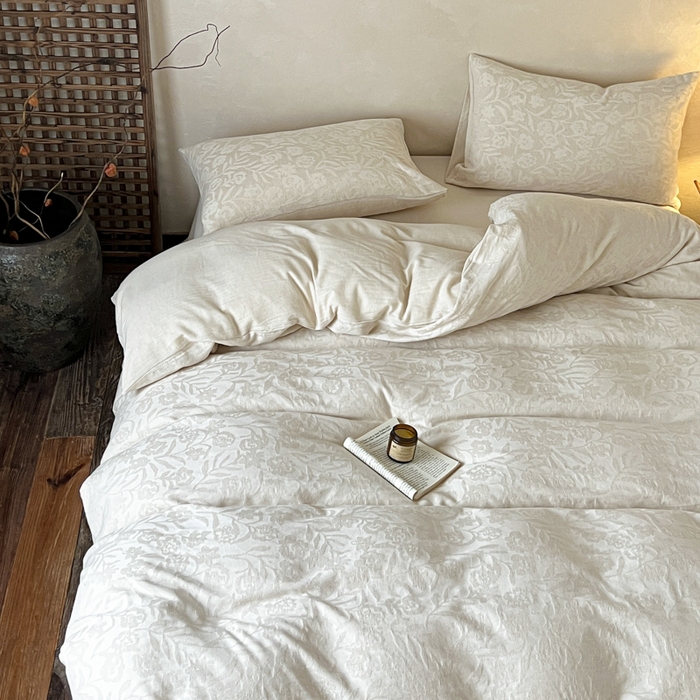 91家纺网 家纺一手货源 找家纺 乐家毛巾被（工厂自产自销） 2026新款棉麻提花四件套 棉麻-花见夏