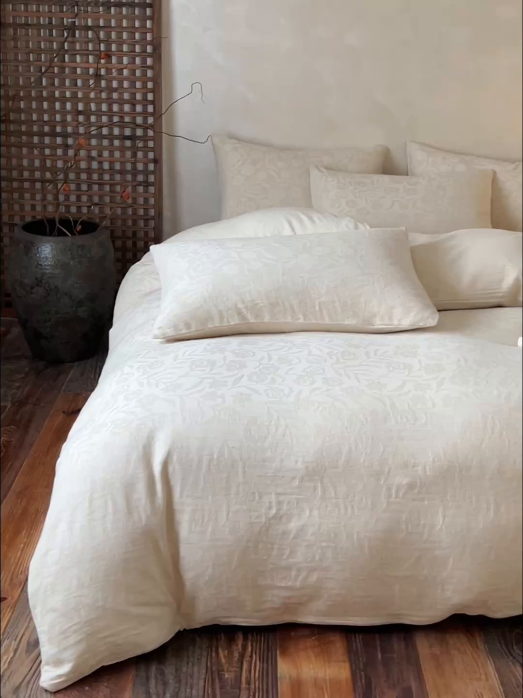 91家纺网 家纺一手货源 找家纺 乐家毛巾被（工厂自产自销） 2026新款棉麻提花四件套 棉麻-花见夏