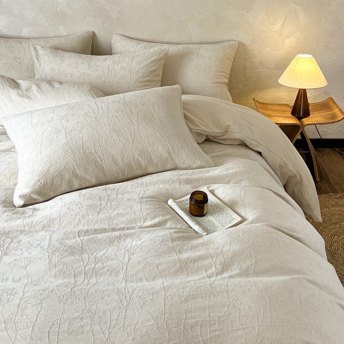 91家纺网 家纺一手货源 找家纺 乐家毛巾被（工厂自产自销） 2026新款棉麻提花四件套 棉麻-花枝