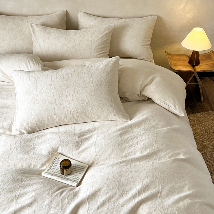 91家纺网 家纺一手货源 找家纺 乐家毛巾被（工厂自产自销） 2026新款棉麻提花四件套 棉麻-花枝