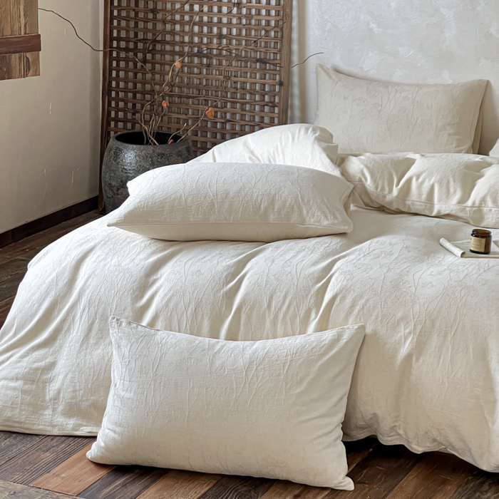 91家纺网 家纺一手货源 找家纺 乐家毛巾被（工厂自产自销） 2026新款棉麻提花四件套 棉麻-花枝