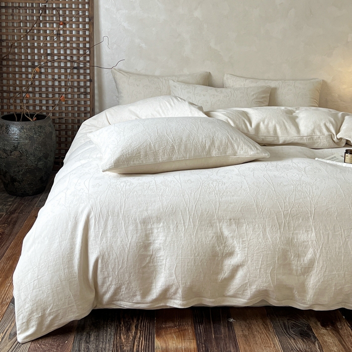 91家纺网 家纺一手货源 找家纺 乐家毛巾被（工厂自产自销） 2026新款棉麻提花四件套 棉麻-花枝