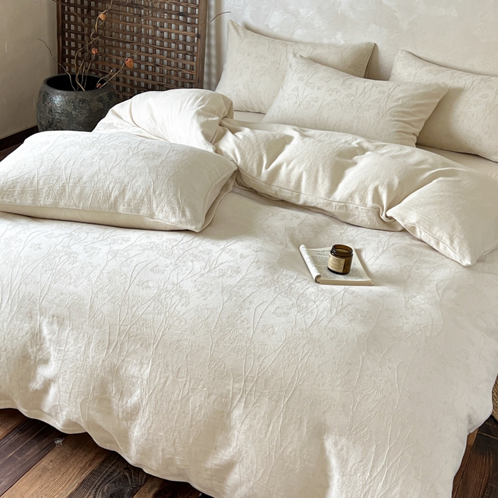 91家纺网 家纺一手货源 找家纺 乐家毛巾被（工厂自产自销） 2026新款棉麻提花四件套 棉麻-花枝