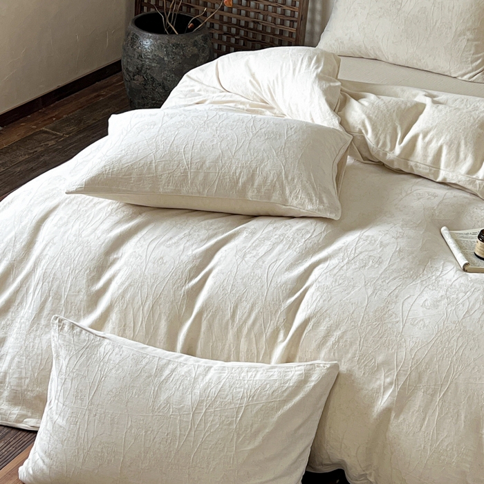 91家纺网 家纺一手货源 找家纺 乐家毛巾被（工厂自产自销） 2026新款棉麻提花四件套 棉麻-花枝