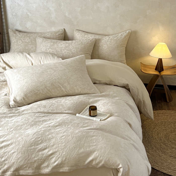 91家纺网 家纺一手货源 找家纺 乐家毛巾被（工厂自产自销） 2026新款棉麻提花四件套 棉麻-沐花