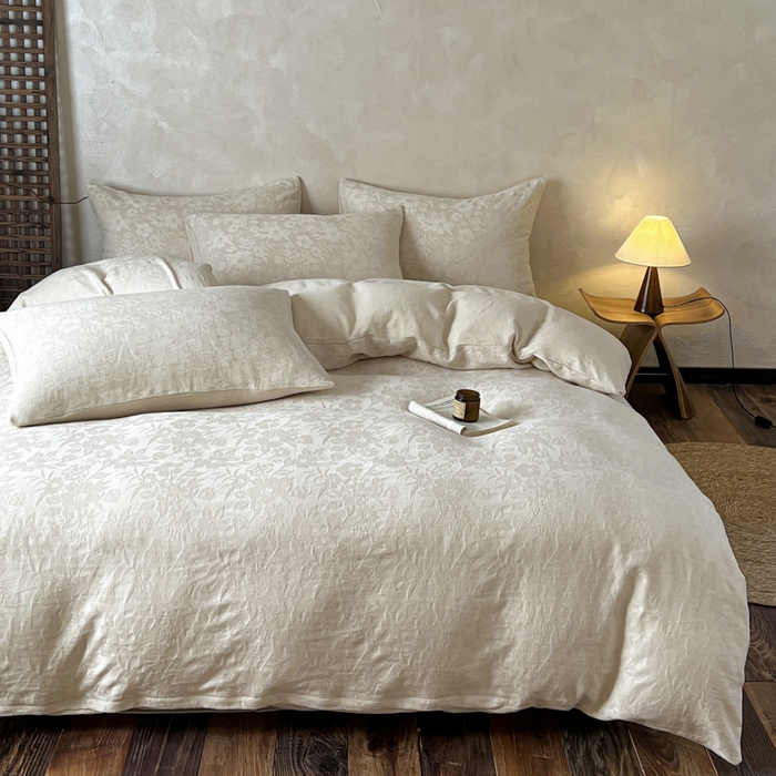 91家纺网 家纺一手货源 找家纺 乐家毛巾被（工厂自产自销） 2026新款棉麻提花四件套 棉麻-沐花