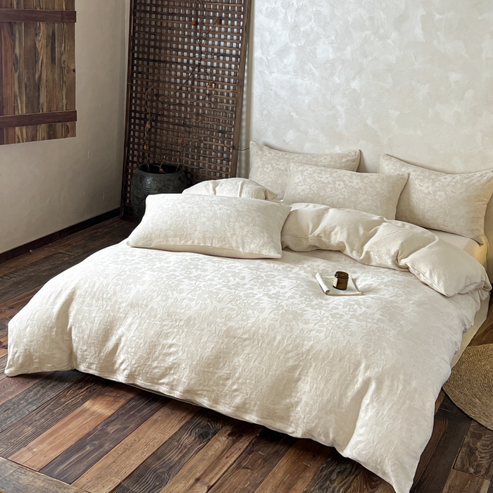 91家纺网 家纺一手货源 找家纺 乐家毛巾被（工厂自产自销） 2026新款棉麻提花四件套 棉麻-沐花