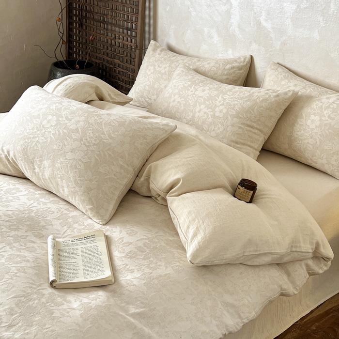 91家纺网 家纺一手货源 找家纺 乐家毛巾被（工厂自产自销） 2026新款棉麻提花四件套 棉麻-沐花