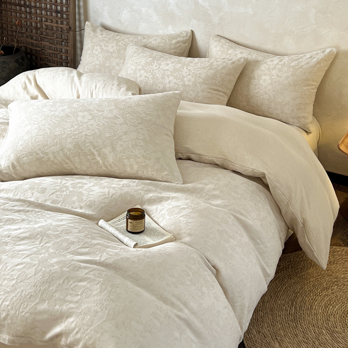 91家纺网 家纺一手货源 找家纺 乐家毛巾被（工厂自产自销） 2026新款棉麻提花四件套 棉麻-沐花