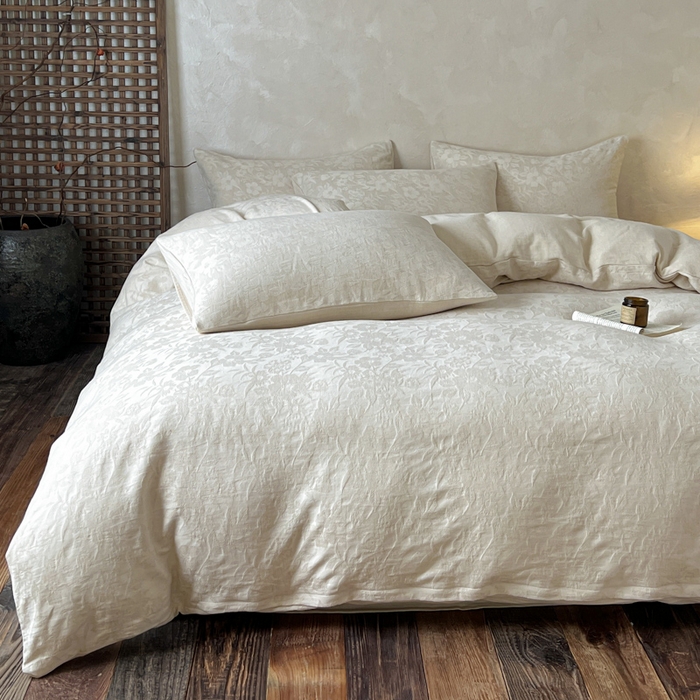 91家纺网 家纺一手货源 找家纺 乐家毛巾被（工厂自产自销） 2026新款棉麻提花四件套 棉麻-沐花