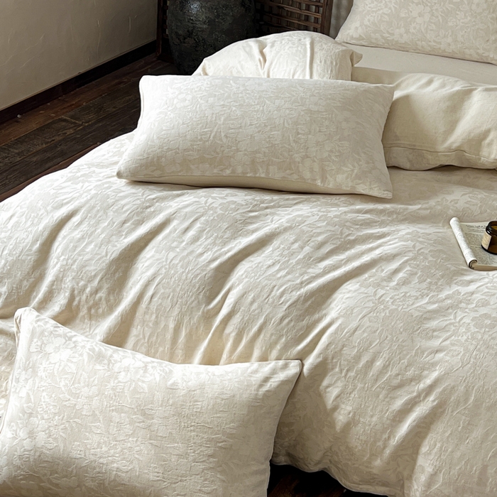 91家纺网 家纺一手货源 找家纺 乐家毛巾被（工厂自产自销） 2026新款棉麻提花四件套 棉麻-沐花