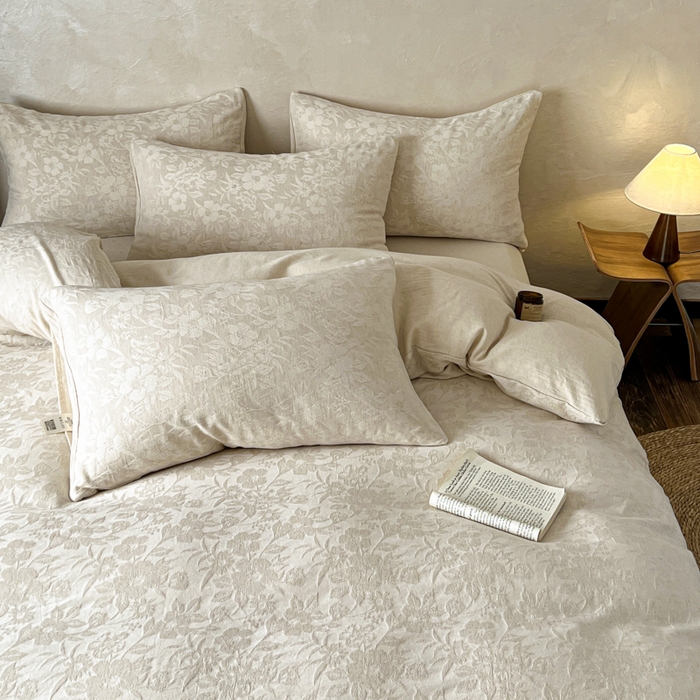 91家纺网 家纺一手货源 找家纺 乐家毛巾被（工厂自产自销） 2026新款棉麻提花四件套 棉麻-沐花