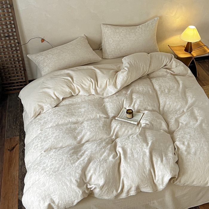 91家纺网 家纺一手货源 找家纺 乐家毛巾被（工厂自产自销） 2026新款棉麻提花四件套 棉麻-沐花