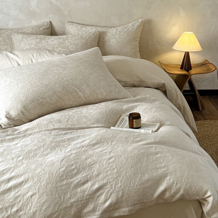 91家纺网 家纺一手货源 找家纺 乐家毛巾被（工厂自产自销） 2026新款棉麻提花四件套 棉麻-沐花