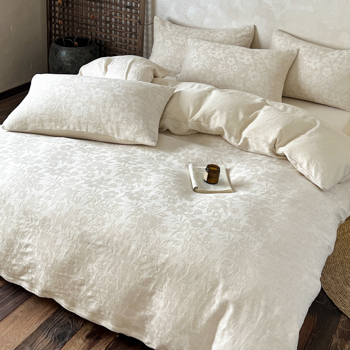 91家纺网 家纺一手货源 找家纺 乐家毛巾被（工厂自产自销） 2026新款棉麻提花四件套 棉麻-沐花