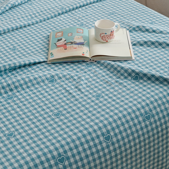 91家纺网 家纺一手货源 找家纺 悦然毛巾被 2026新款色织水洗棉盖毯安心棉床盖全棉纱布毛巾被夏被夏凉被空调被 蓝格心语