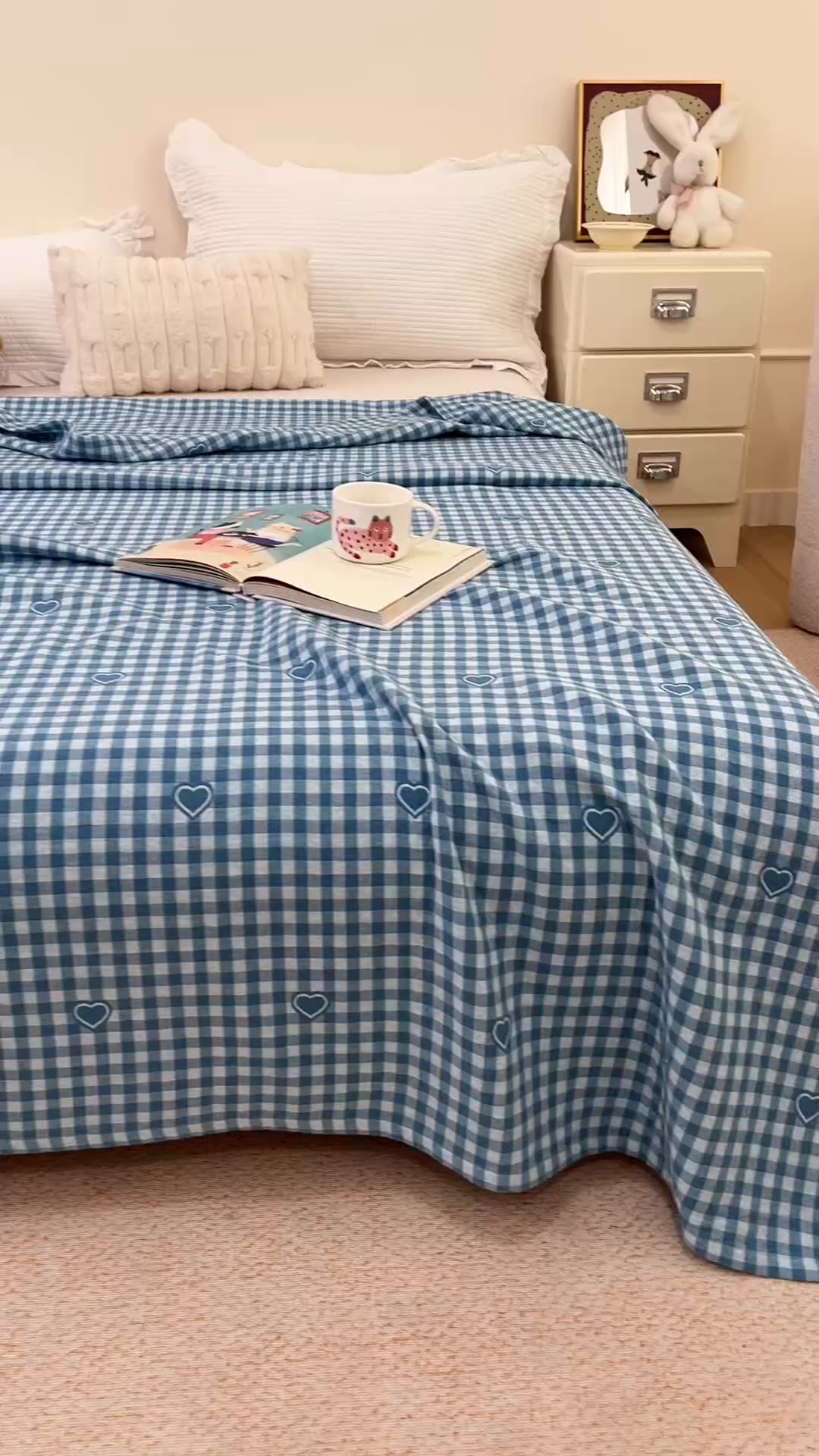 91家纺网 家纺一手货源 找家纺 悦然毛巾被 2026新款色织水洗棉盖毯安心棉床盖全棉纱布毛巾被夏被夏凉被空调被 蓝格心语