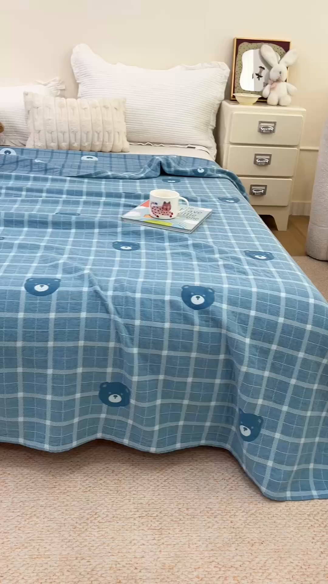 91家纺网 家纺一手货源 找家纺 悦然毛巾被 2026新款色织水洗棉盖毯安心棉床盖全棉纱布毛巾被夏被夏凉被空调被 蓝格熊语