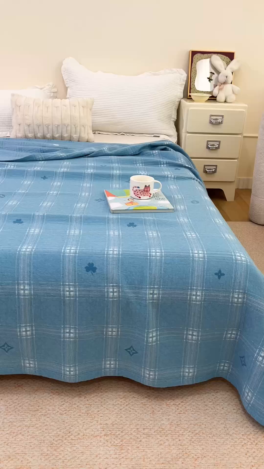 91家纺网 家纺一手货源 找家纺 悦然毛巾被 2026新款色织水洗棉盖毯安心棉床盖全棉纱布毛巾被夏被夏凉被空调被 蓝格星芒