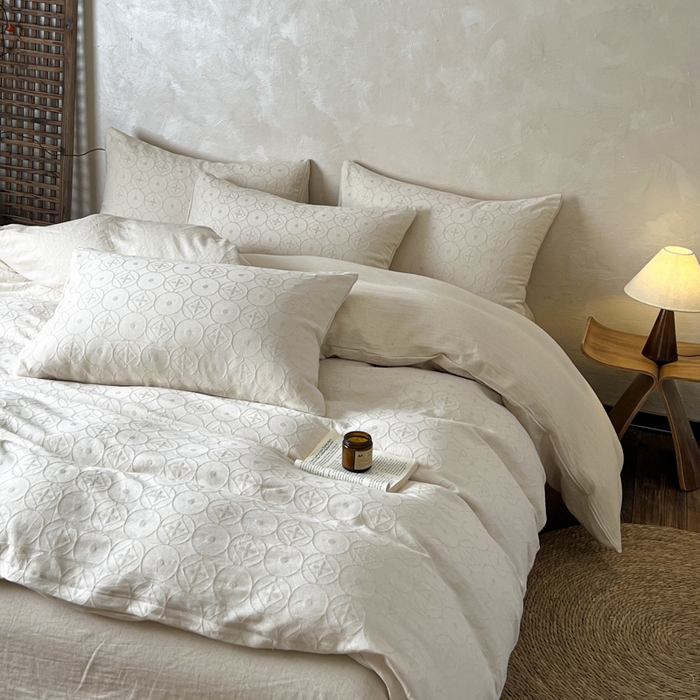 91家纺网 家纺一手货源 找家纺 乐家毛巾被（工厂自产自销） 2026新款棉麻提花四件套 棉麻-泡沫