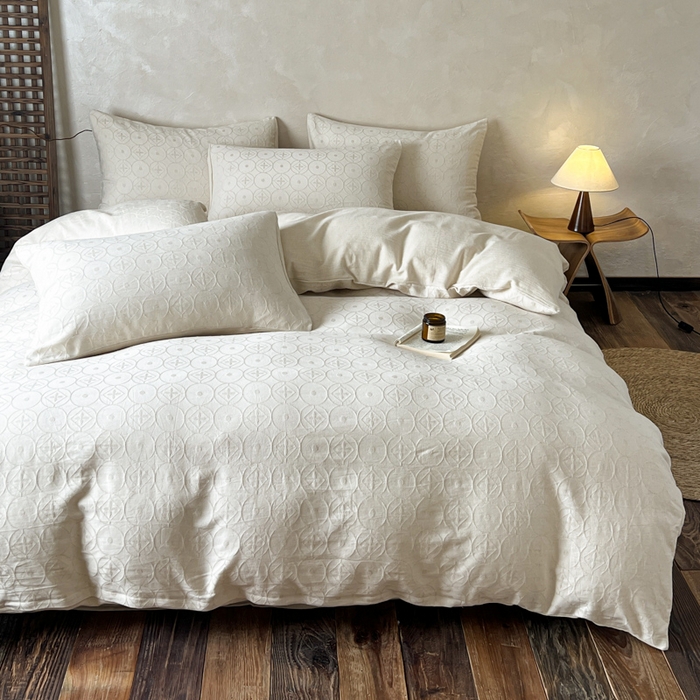 91家纺网 家纺一手货源 找家纺 乐家毛巾被（工厂自产自销） 2026新款棉麻提花四件套 棉麻-泡沫