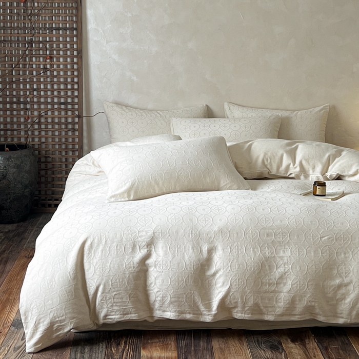 91家纺网 家纺一手货源 找家纺 乐家毛巾被（工厂自产自销） 2026新款棉麻提花四件套 棉麻-泡沫