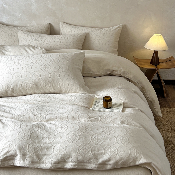 91家纺网 家纺一手货源 找家纺 乐家毛巾被（工厂自产自销） 2026新款棉麻提花四件套 棉麻-泡沫