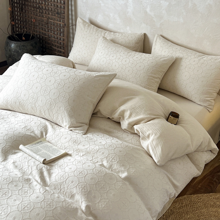 91家纺网 家纺一手货源 找家纺 乐家毛巾被（工厂自产自销） 2026新款棉麻提花四件套 棉麻-泡沫