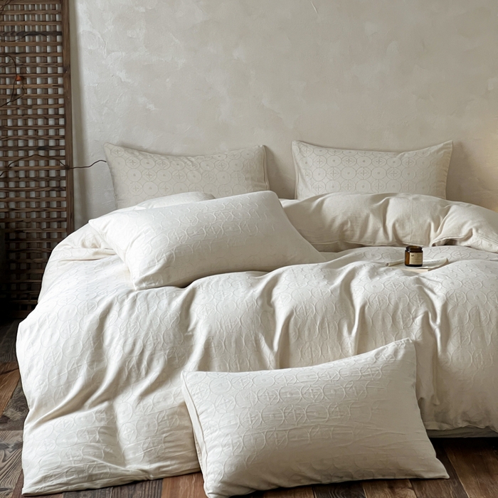 91家纺网 家纺一手货源 找家纺 乐家毛巾被（工厂自产自销） 2026新款棉麻提花四件套 棉麻-泡沫