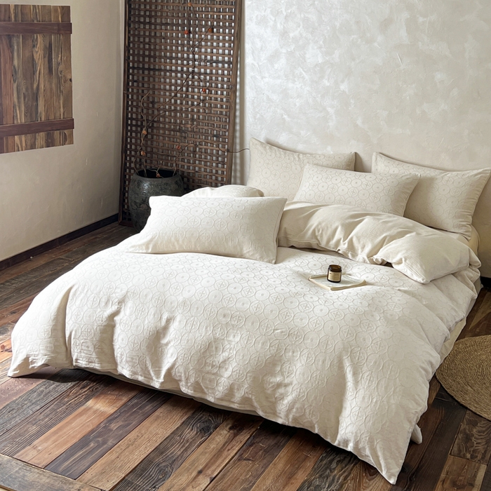 91家纺网 家纺一手货源 找家纺 乐家毛巾被（工厂自产自销） 2026新款棉麻提花四件套 棉麻-泡沫