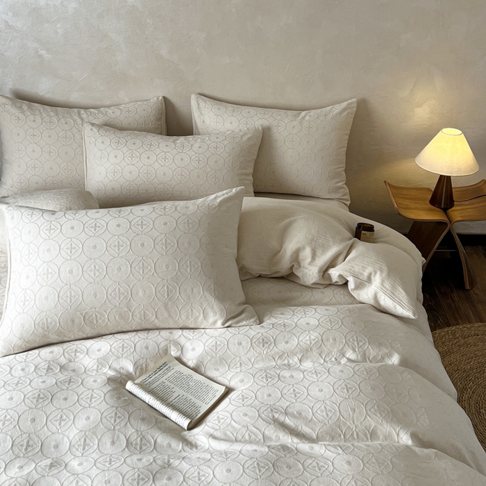 91家纺网 家纺一手货源 找家纺 乐家毛巾被（工厂自产自销） 2026新款棉麻提花四件套 棉麻-泡沫