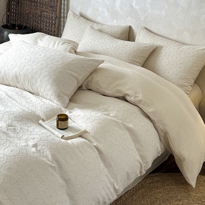 91家纺网 家纺一手货源 找家纺 乐家毛巾被（工厂自产自销） 2026新款棉麻提花四件套 棉麻-泡沫