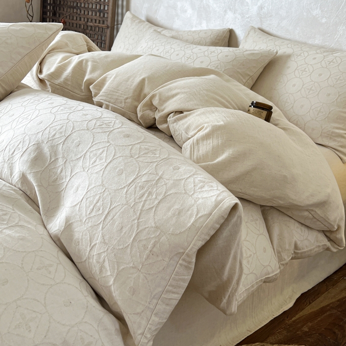 91家纺网 家纺一手货源 找家纺 乐家毛巾被（工厂自产自销） 2026新款棉麻提花四件套 棉麻-泡沫