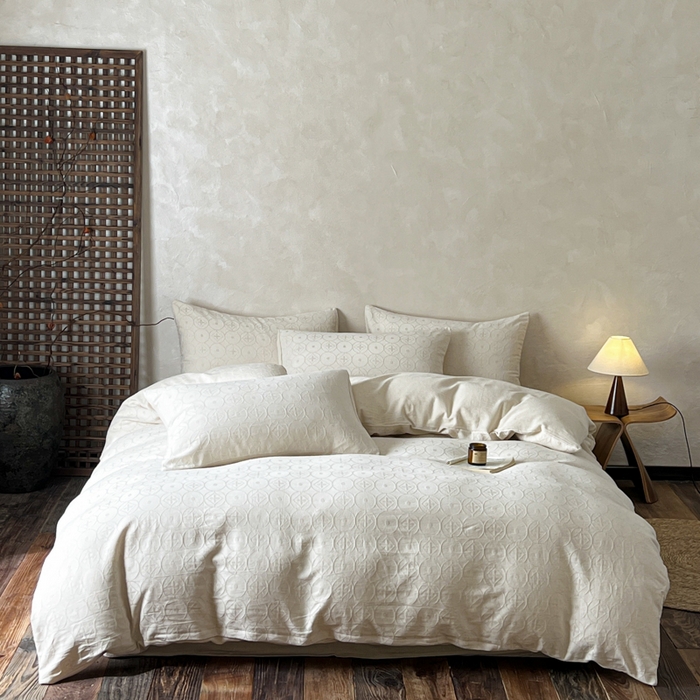 91家纺网 家纺一手货源 找家纺 乐家毛巾被（工厂自产自销） 2026新款棉麻提花四件套 棉麻-泡沫