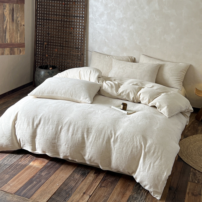 91家纺网 家纺一手货源 找家纺 乐家毛巾被（工厂自产自销） 2026新款棉麻提花四件套 棉麻-柔纹