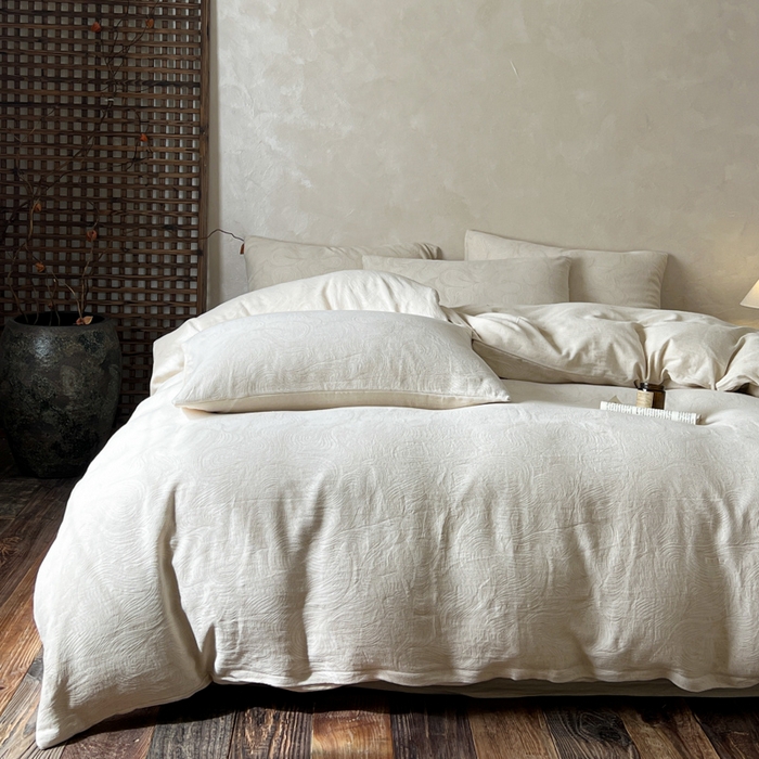 91家纺网 家纺一手货源 找家纺 乐家毛巾被（工厂自产自销） 2026新款棉麻提花四件套 棉麻-柔纹